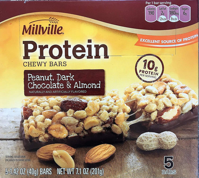 Millville Peanut, Dark Chocolate & Almond Protein Chewy Bars - 5 Ct.