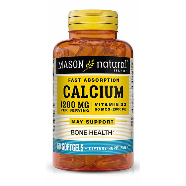 Mason Natural Calcium 1,200 Mg with Vitamin D3 50 Mcg (2,000 IU) - Immune Support & Bone Health*, Gluten Free, 60 Softgels