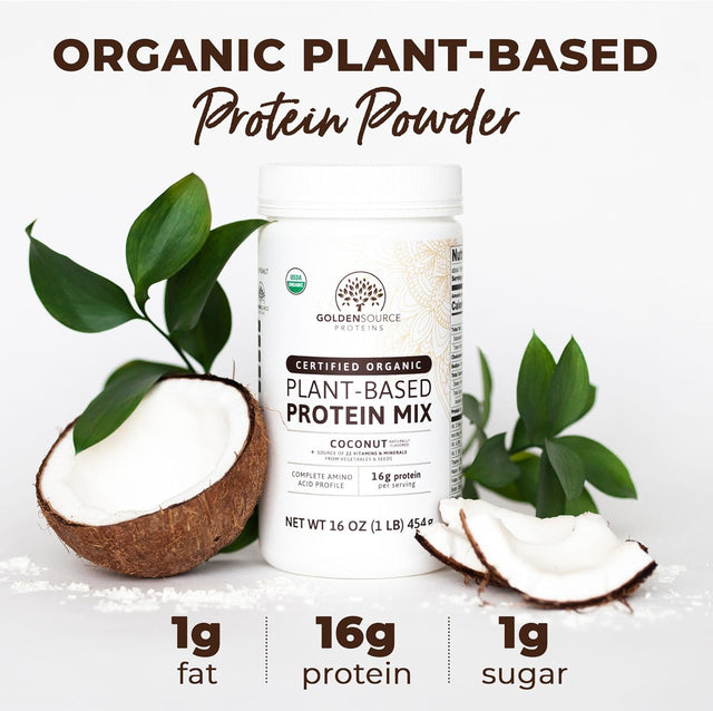 Goldensource Proteins, Coconut, Plant Based Protein Powder, Protein Mix, Protein Powder with 22 Vitamins & Minerals, 16G of Protein, & Complete Amino Acid Profile, Vegan Protein Powder