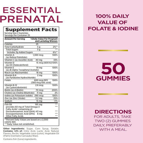 Nature'S Bounty Optimal Solutions Essential Prenatal Gummy Vitamins, 50 Ct