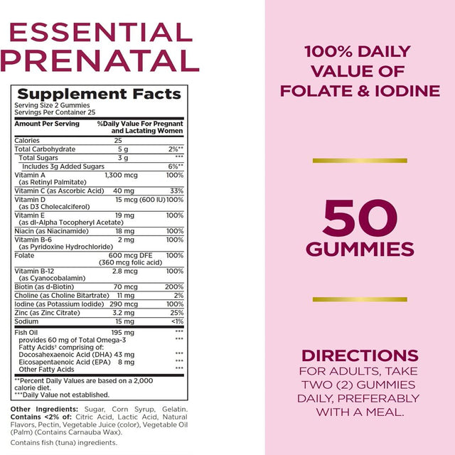 Nature'S Bounty Optimal Solutions Essential Prenatal Gummy Vitamins, 50 Ct