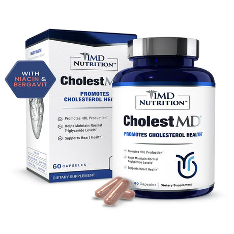 1MD Cholestmd - Support Healthy Cholesterol Levels, Promote Heart Health | with Olive Leaf Extract, Bergavit, Niacin, Garlic | 60 Capsules