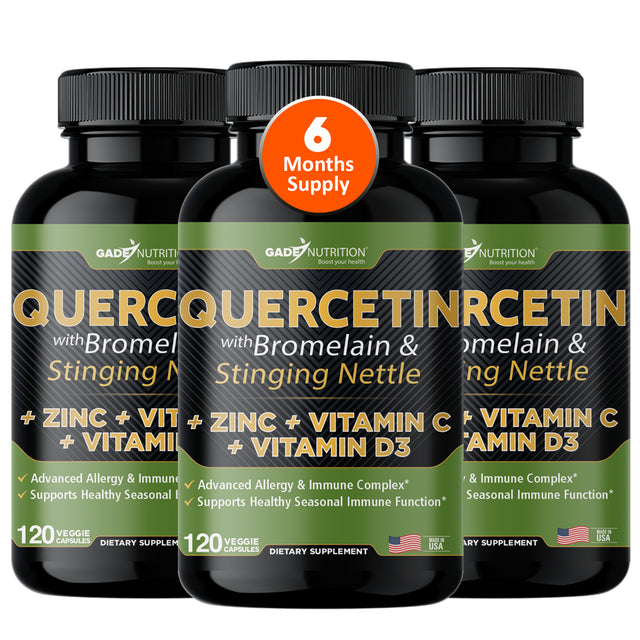 Quercetin with Vitamin C and Zinc - Nettle Quercetin - Quercetin 500Mg - Quercetin with Bromelain - Zinc Quercetin + Vitamin D3 - 360 Veggie Caps - (Non-Gmo, Gluten-Free, Vegan) 6 Month Supply