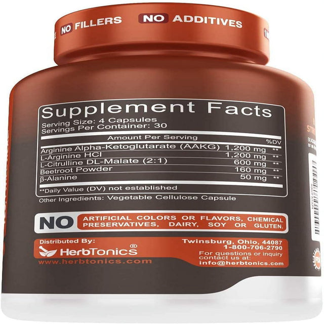 High Strength Nitric Oxide Booster with L Arginine, L-Citrulline, Malate, AAKG - Powerful NO for Muscle Growth, Strength, Vascularity, Energy & Blood Flow