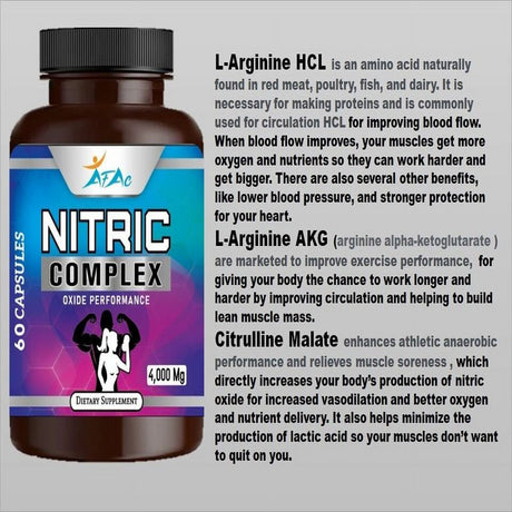 Nitric Oxide Complex 4000Mg L-Arginine Muscle Pump Growth 60 Pills