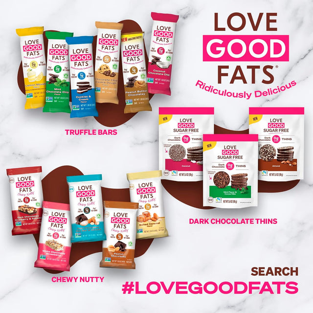 Love Good Fats Keto Bars, Truffle Coconut Chocolate Chip - Plant-Based Protein Snack, Low Carb, Low Sugar, Gluten Free, Non GMO, 12 Pack