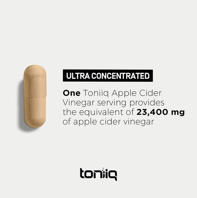 Toniiq 20% Acetic Acid Ultra High Strength Non-Gmo Apple Cider Vinegar Capsules with Mother - 2,010Mg Formula Pills with Cayenne Pepper -12X Potent - 120 Capsules