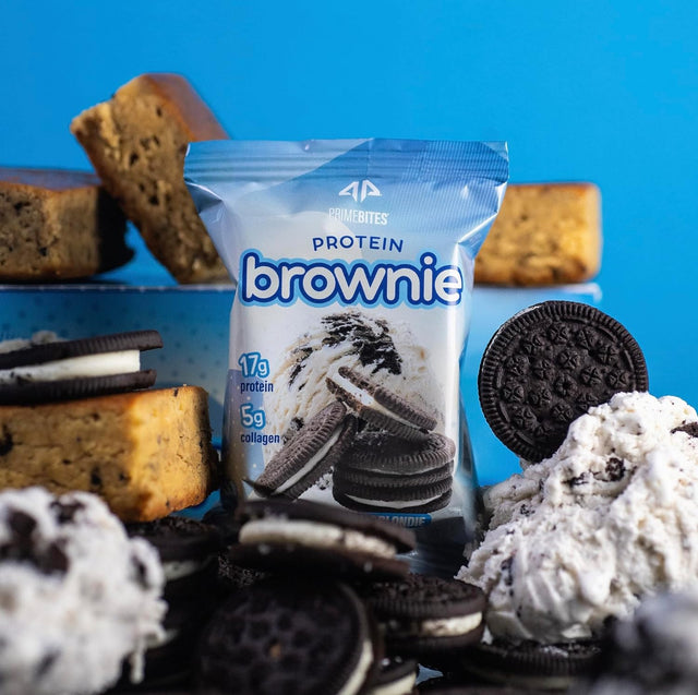 Prime Bites Protein Brownie from Alpha Prime Supplements | 16-17G Protein | 5G Collagen | Delicious Guilt-Free Snack | 12 Bars per Box (Cookies & Cream Blondie)