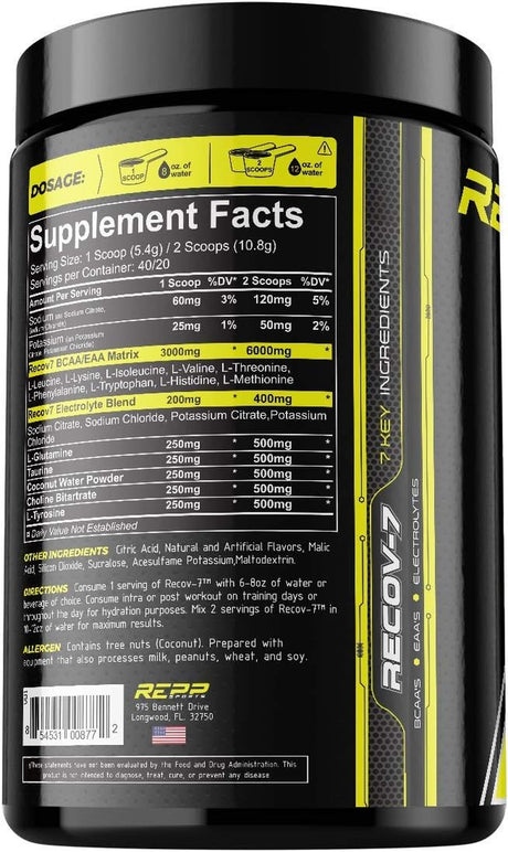 Repp Sports Recov-7 Full Spectrum Eaas and Bcaas | Advanced Recovery and Glycogen Replenishment for Intra-Workout (Gummy Bear, 40 Servings (216G))