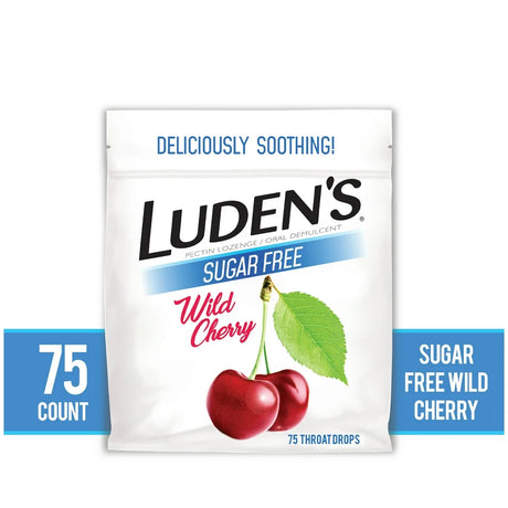 Luden'S Sore Throat Drops, for Minor Sore Throat Relief, Sugar Free Wild Cherry, 75 Count