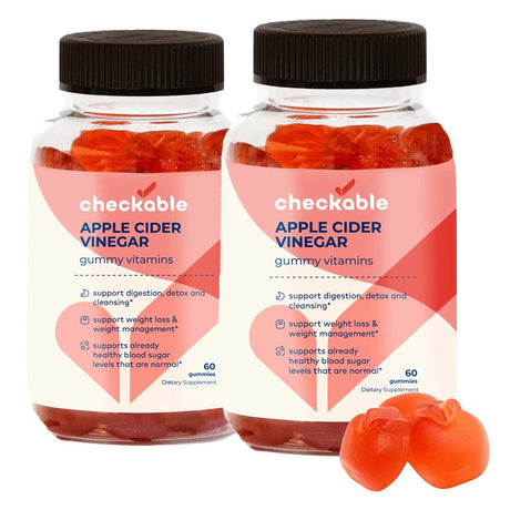 Checkable® Apple Cider Vinegar Gummies - Support for Weight Management, Digestion, Gut Health, Detoxing, and More - Vegan, Gluten-Free, Non-Gmo Formula - 120 Gummies