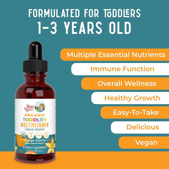 Maryruth'S | Organic Toddler Multivitamin Liquid Drops with Iron | Orange Vanilla | Vegan, Non-Gmo | 2 Fl Oz / 60 Ml | Overall Wellness