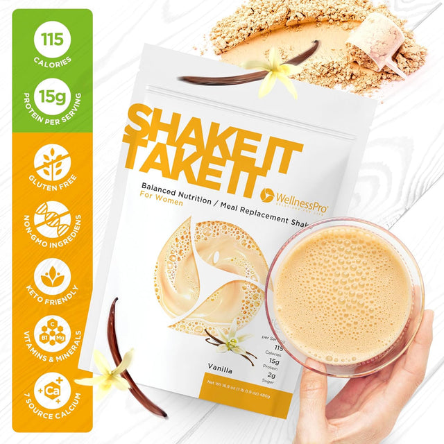 Womens Meal Replacement Shake - 15 Servings, 15G Protein, Vanilla Flavor, Shake & Smoothie Powder with Vitamins & Minerals for Women, Keto Friendly, Gluten Free