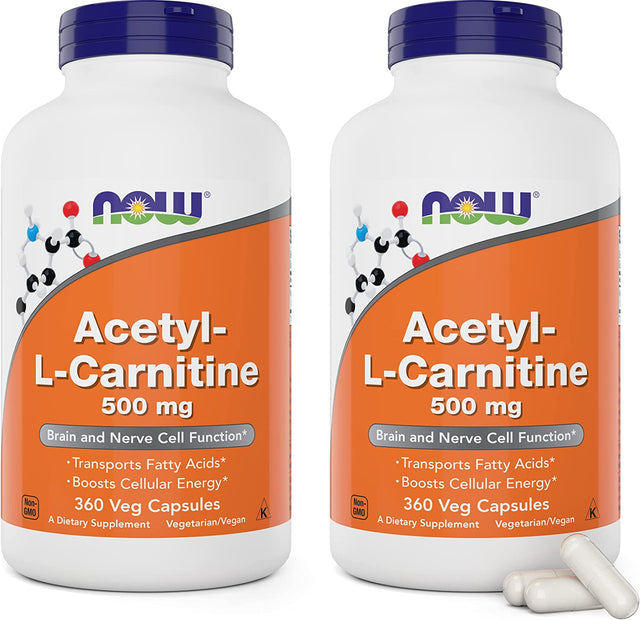 Now Foods Now Acetyl L Carnitine 500Mg, 360 Veg Caps (Pack of 2) - Non-Gmo ACL 500 Mg Capsules Supplement for Men and Women