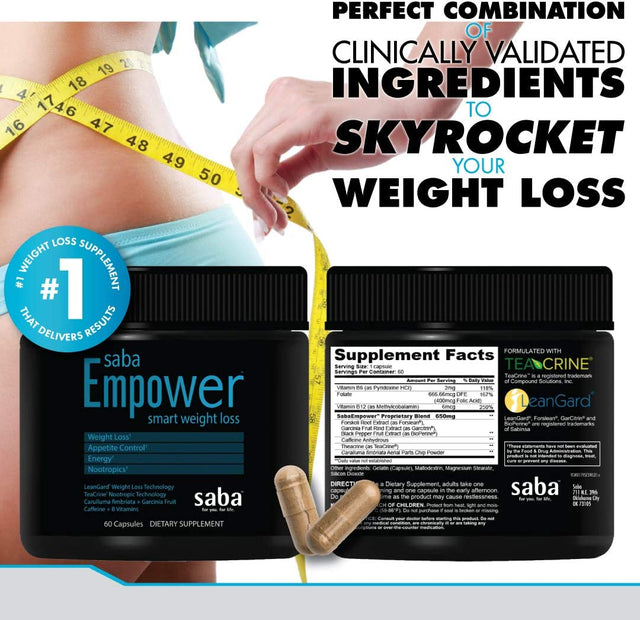 Saba Empower Smart Pills-Weight Loss, Appetite Suppressant, Fat Burner, Boost Energy, Better Mood, More Focus