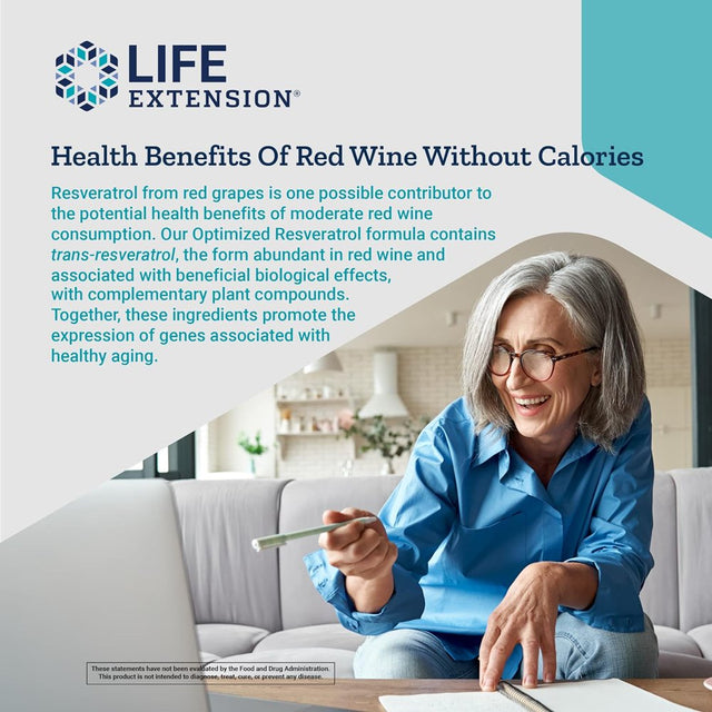 Life Extension Optimized Resveratrol Elite™ - Live a Long, Healthy Life with Trans-Resveratrol & Quercetin - Gluten-Free, Non-Gmo - 60 Vegetarian Capsules (2-Month Supply)