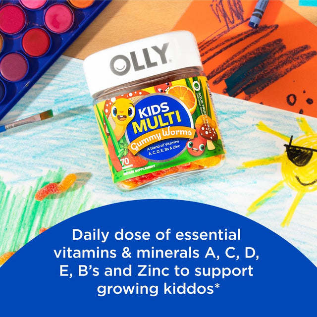 OLLY Kids Multivitamin Gummy Worm Supplement, Vitamins A, C, D, E, Bs & Zinc, Sour Fruit Punch, 70 Ct