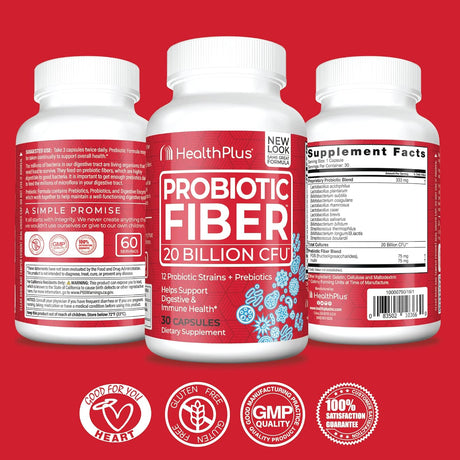 Health plus Probiotic Fiber - Dietary Supplement, Detox, 30 Capsules, 30 Servings