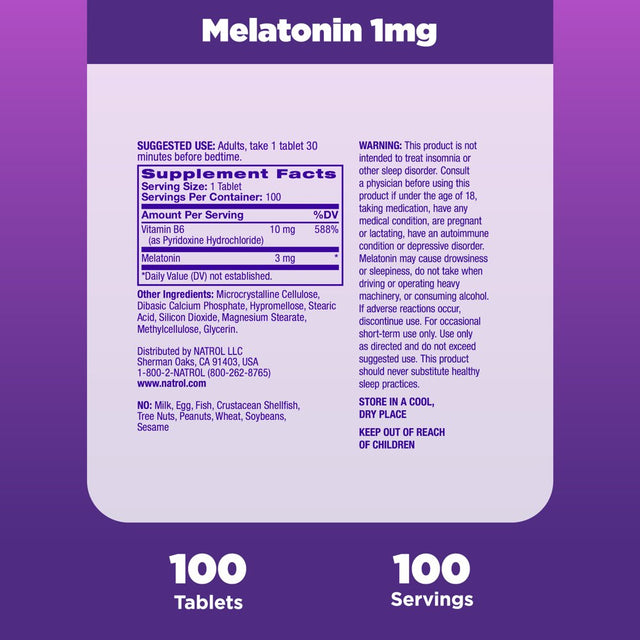 Natrol Melatonin Time Release Sleep Aid Tablets, Drug-Free Supplement, 3Mg, 100 Count