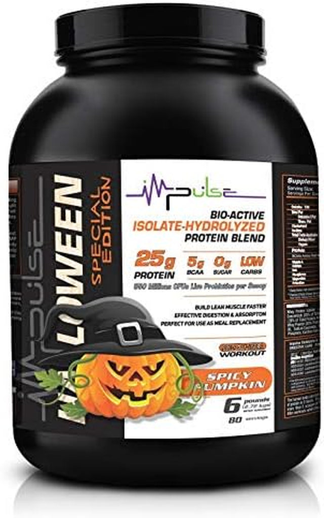 Impulse Supplements 25G Premium Protein Blend Low Carb with Whey Protein Concentrated +Whey Protein Isolate +Hydrolyzed Protein Powder -6 Lbs with 5G BCAA and Collagen, Non-Gmo. Spicy Pumpkin 6 LBSF