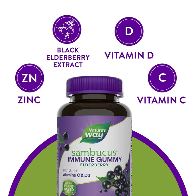 Nature'S Way Sambucus Elderberry Immune Gummies, with Vitamins C, D3, & Zinc, Unisex, 60 Ct