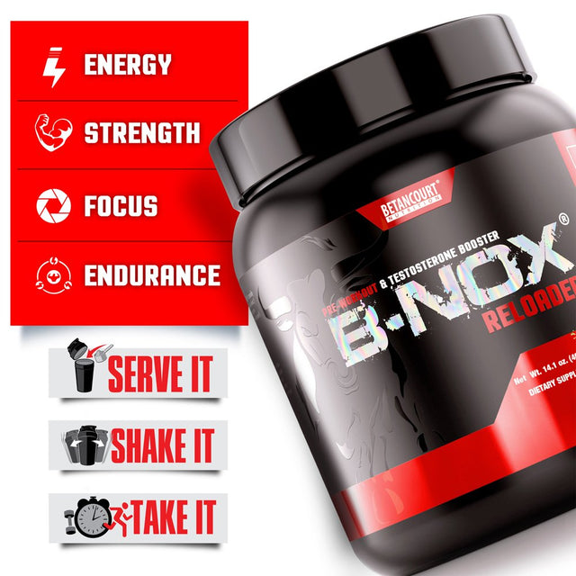 B-Nox Reloaded - Watermelon, Enhanced Pre-Workout & Testosterone Enhancer, Powder Supplement, Betancourt (14.1 / 20 Servings)