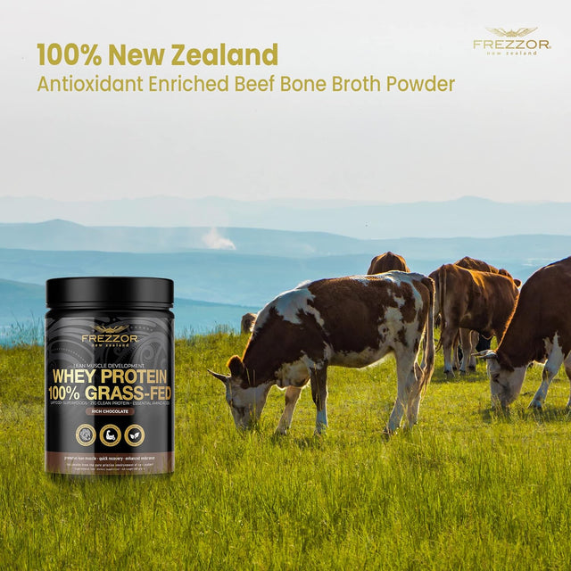 FREZZOR 100% Grass-Fed Whey Chocolate Protein Powder with UAF1000+, Keto Friendly, 21G Protein, Bcaas & Eaas, Gmo-Free, Rbgh-Free, No Added Sugar/Preservatives, Made in New Zealand, 600 Grams, 1 Count