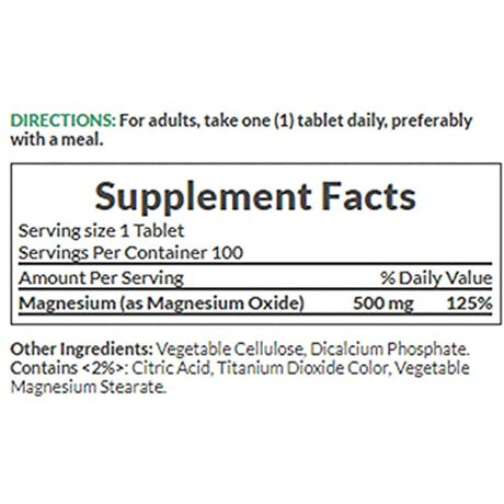 Natures Bounty Magnesium 500 Mg Tablets 100 Ea