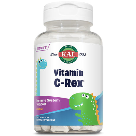 KAL C-Rex Vitamin C 100Mg | Supplement for Kids | Tasty Orange Chewables, No Fructose | with Bioflavonoids from Rose Hips, Rutin & Acerola | 100Ct