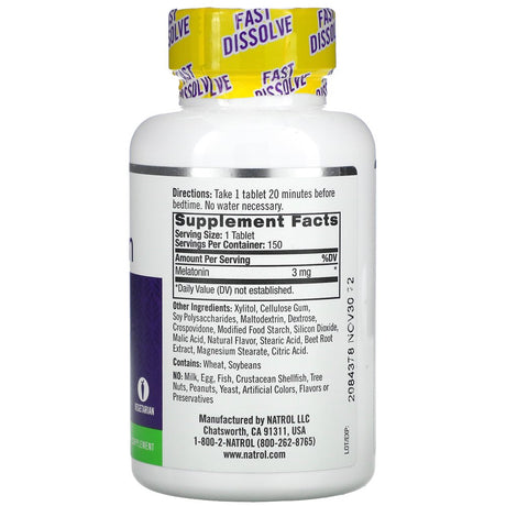 Natrol, Melatonin, Fast Dissolve, Strawberry, 3 Mg, 150 Tablets