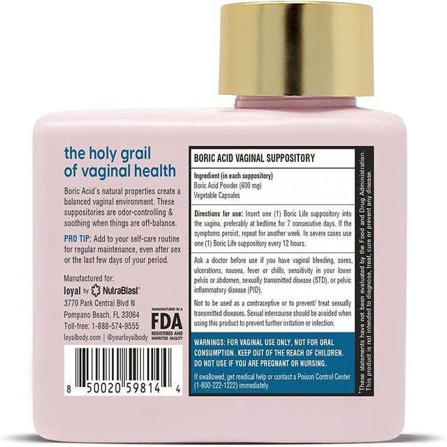 Loyal Boric Life - Boric Acid Female Suppositories - 600Mg - Supports Odor Control - Promotes Balance - Soothes Discomfort - Made in USA - 30 Count