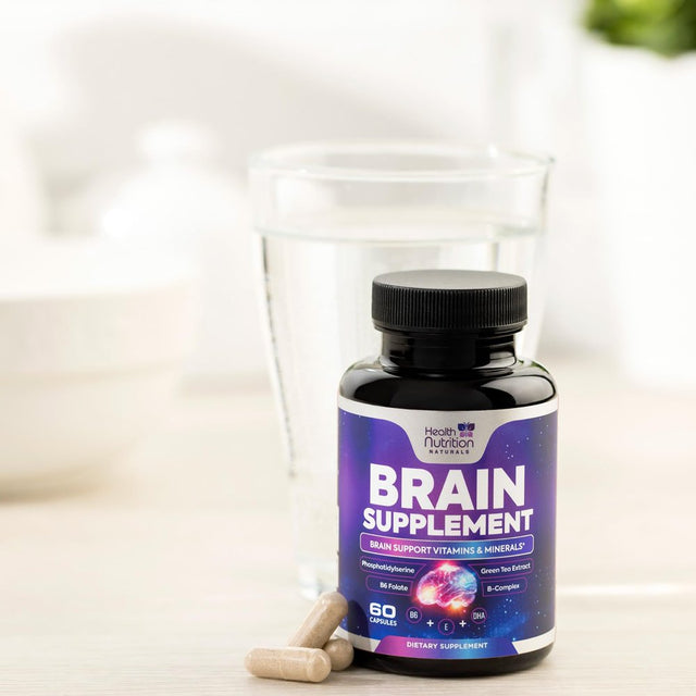 Brain Supplement for Memory and Focus - Nootropics for Concentration, Energy, Cognitive, & Mental Clarity Support, Bacopa Powder, B Vitamins, Phosphatidylserine, DMAE Brain Booster - 60 Capsules