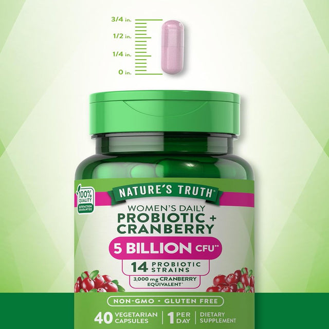 Probiotics for Women | 5 Billion Active Cultures | 40 Vegetarian Capsules | with Cranberry | Non-Gmo, Gluten Free | by Natures Truth