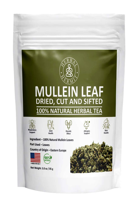 Herbal Hermit Mullein Leaf Tea (3 Oz/85 Grams) Herb for Respiratory Support, Mucous Membranes, Lung Cleanse Dried Leaves Blend, Cut and Sifted Made in USA