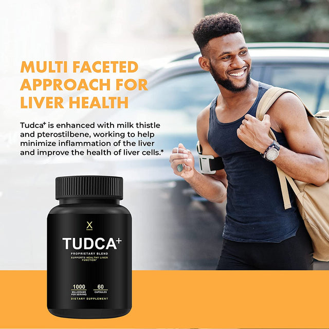 TUDCA+ 1000Mg (Tauroursodeoxycholic Acid) Powerful Serving Size - Liver Health Aid for Detox and Cleanse - Vegan, Non GMO - USA Made Easy to Swallow Capsules - Tudca Bile Salt Supplement Powder