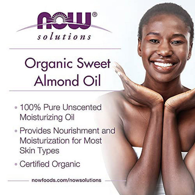 NOW Solutions, Organic Sweet Almond Oil, 100% Pure Moisturizing Oil, Promotes Healthy-Looking Skin, Unscented Oil, 8-Ounce