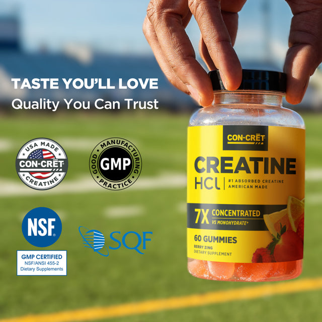 CON-CRET Concentrated Creatine Gummies, Berry Zing Flavor, Supports Muscle & Brain Health, 60 Ct