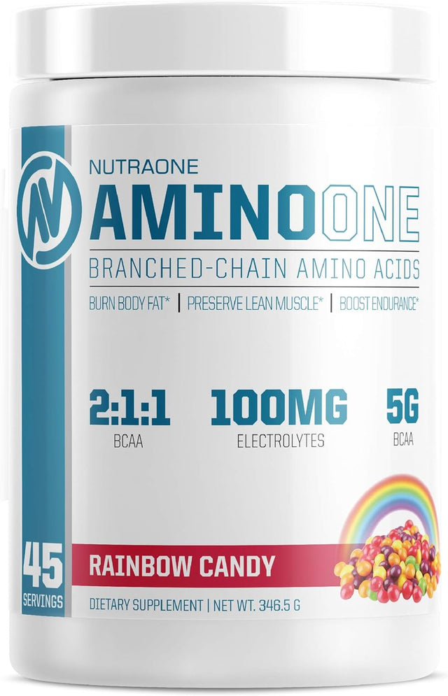 Aminoone BCAA Powder Supplement by Nutraone – Branched Chain Amino Acids to Help Fuel and Recover (Rainbow Candy - 45 Servings)