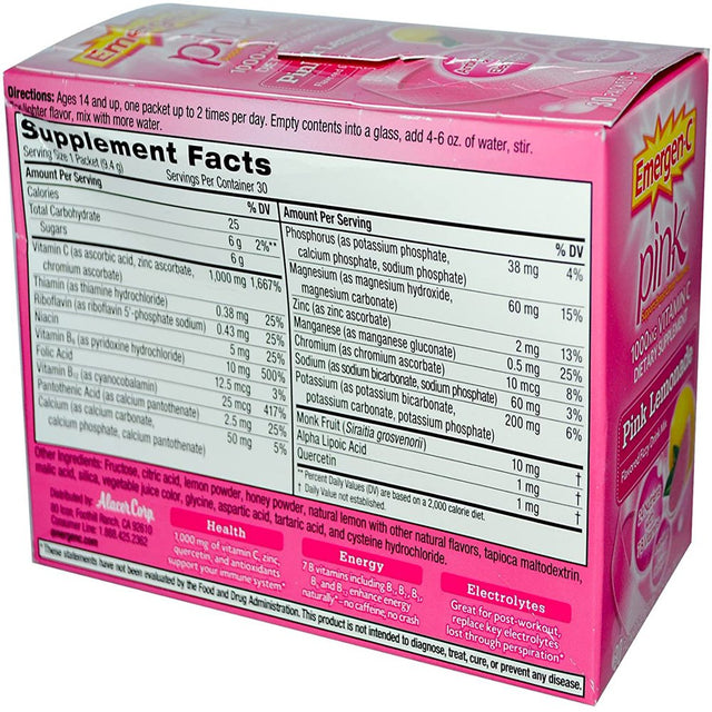 Emergen-C Vitamin C Packets Pink Lemonade 30 Each