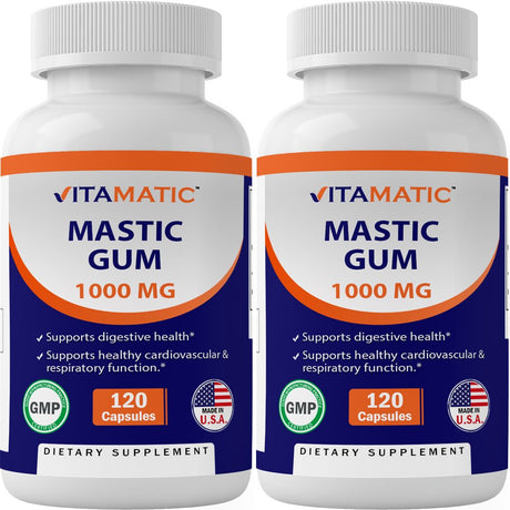 2 Pack - Vitamatic Mastic Gum 1000Mg per Serving 120 Capsules - Promotes Digestive, Oral & Liver Health (Total 240 Capsules)