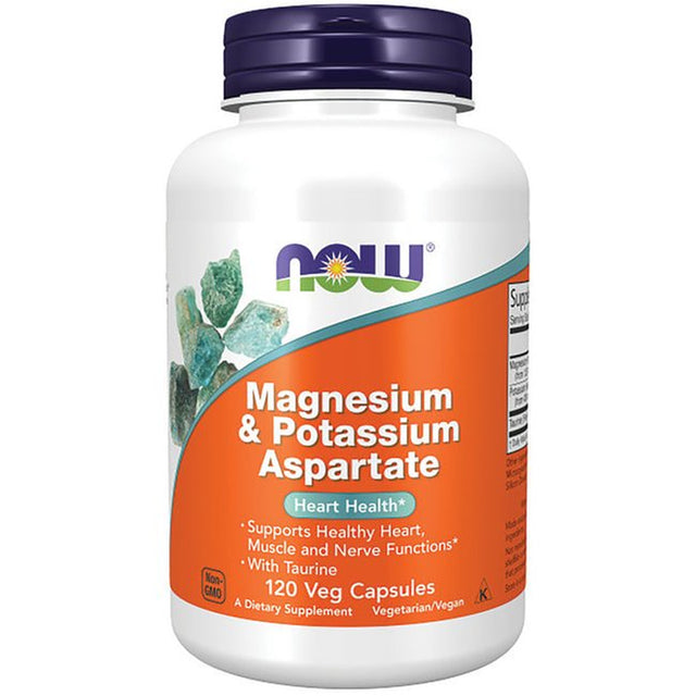 NOW Supplements, Magnesium & Potassium Aspartate with Taurine, Heart Health*, 120 Veg Capsules