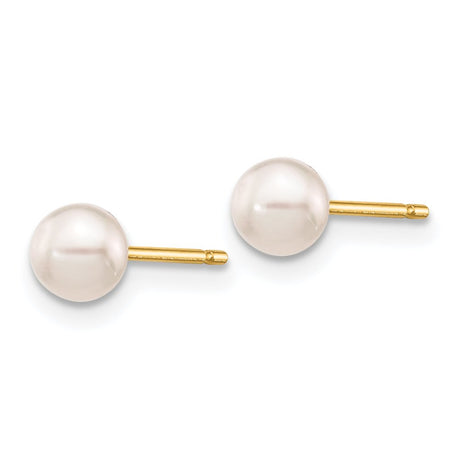 14K 4-5Mm round White Saltwater Akoya Cultured Pearl Stud Post Earrings XF491E