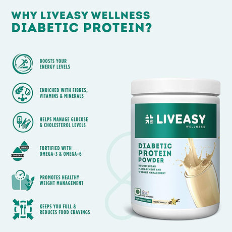 Liveasy Wellness Diabetic Protein | Blood Sugar & Weight Management (Vanilla, 400 G)