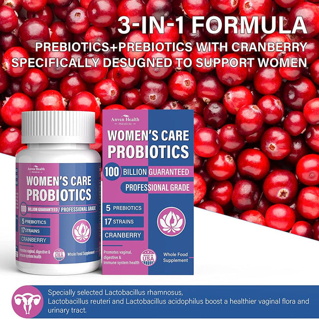 Probiotics for Women - Women'S Probiotics Supplements with Organic Prebiotics & Cranberry to Help Maintain Yeast Balance, Digestive Immune Vaginal | Raw Probiotics 100 Billion CFU 17 Strains; 60 Caps