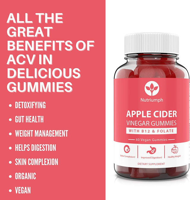 Apple Cider Vinegar Gummies with the Mother Vegan – Weight Loss, Detox, Immune Support, Skin, Hair and Nails – Men & Women – with Vitamin B12 & Folate – 60 ACV Gummy Vitamins