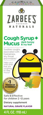 Zarbee'S Naturals Children'S Cough Syrup + Mucus with Dark Honey, Grape, 4 Fl Oz