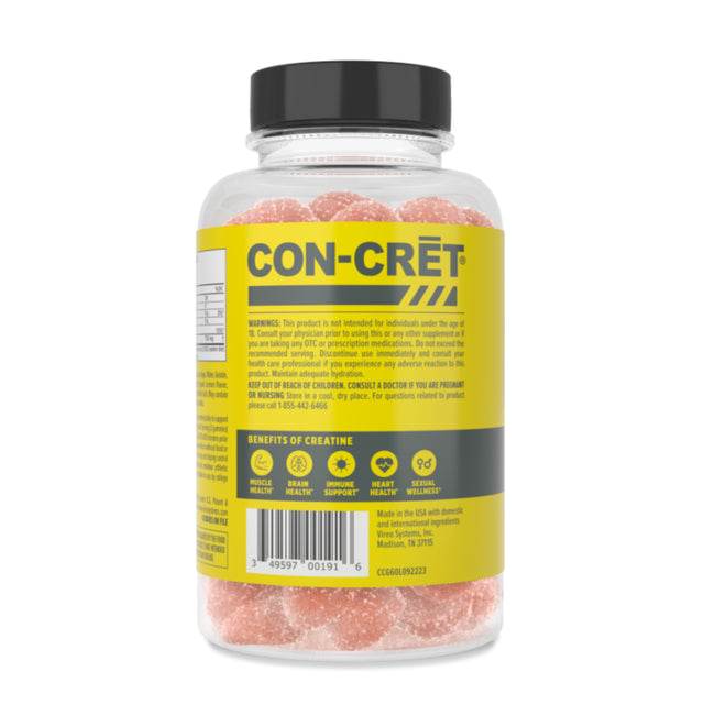 CON-CRET Concentrated Creatine Gummies, Berry Zing Flavor, Supports Muscle & Brain Health, 60 Ct