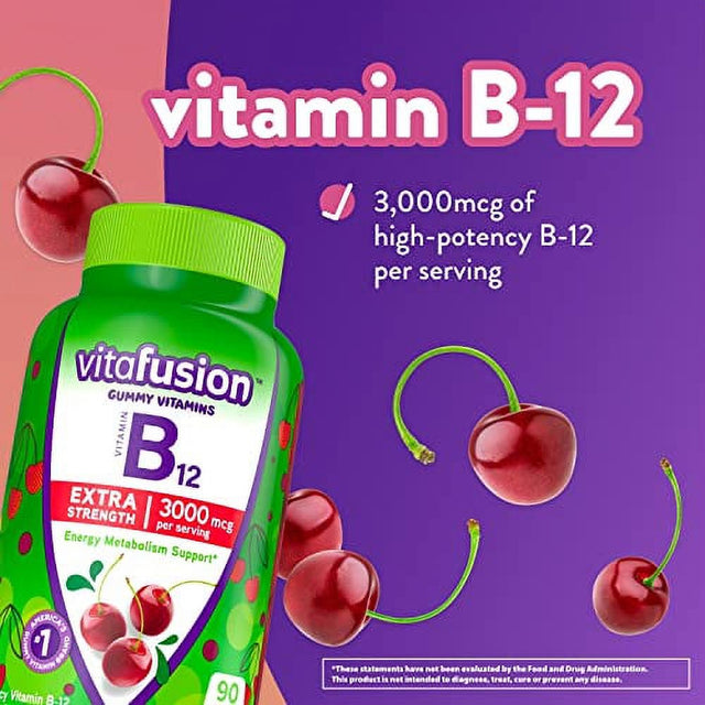 Vitafusion Extra Strength Vitamin B12 Gummy Vitamins, Cherry Flavored B12 Vitamins, 90 Count