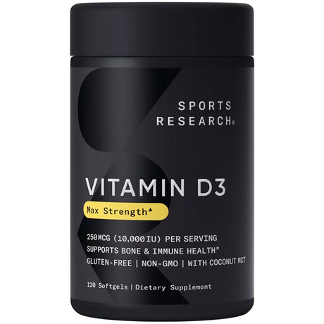 Sports Research Vitamin D3 with Coconut Oil, 10,000 Iu, 120 Softgels