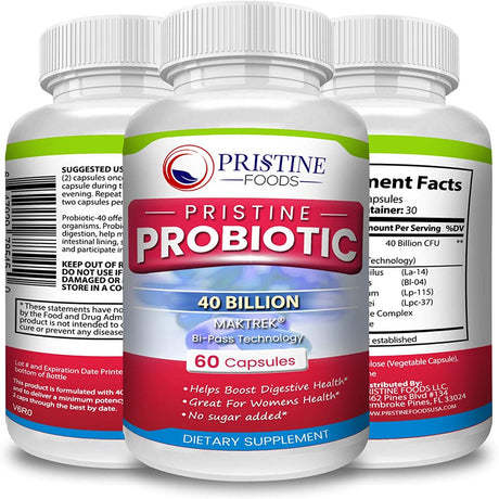 Pristine Probiotic Supplement 40 Billion CFU - High Potency Probiotics for Women - Support Healthy Digestive System - 3 Pack